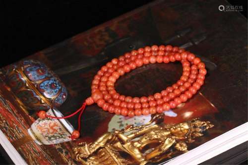 A CHINESE SOUTH RED AGATE 108 BEADS