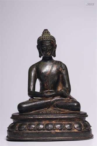 A CHINESE BRONZE LACQUER GOLD FIGURE OF BUDDHA STATUE