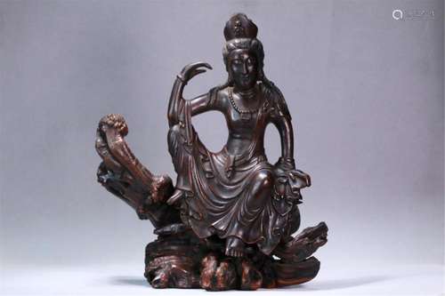 A CHINESE AGARWOOD FIGURE OF GUANYIN BUDDHA STATUE