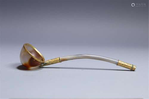 A CHINESE GILT SILVER AGATE SPOON