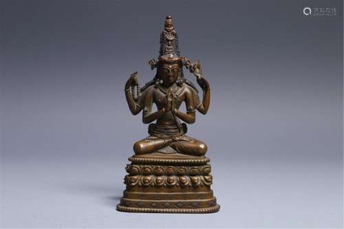 A CHINESE BRONZE FIGURE OF GUANYIN BUDDHA STATUE