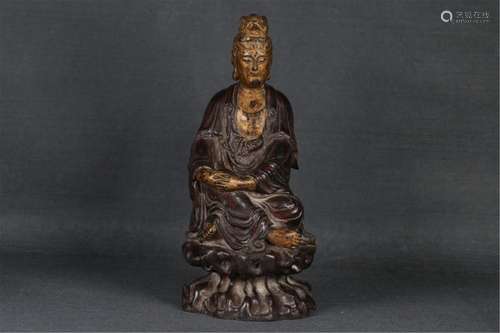 A CHINESE AGARWOOD FIGURE OF GUANYIN BUDDHA SEATED STATUE