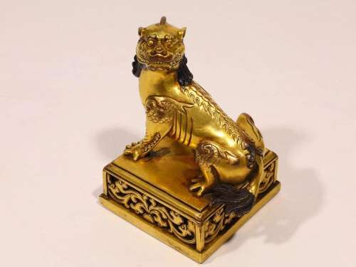 Qing Dynasty - Gilt Bronze Auspicious Beast Square Seal