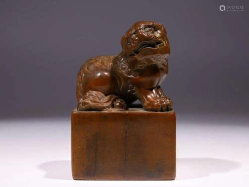 Qing Dynasty - Sandalwood Lion Square Seal