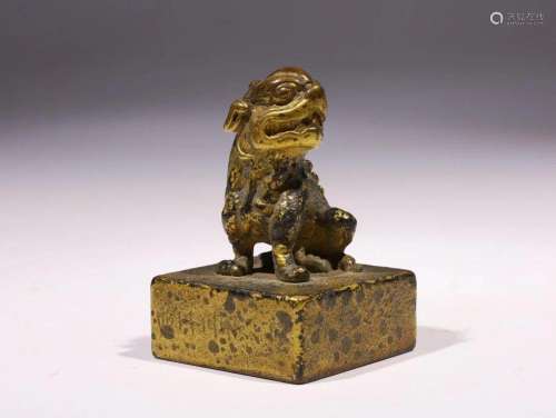 Bronze Gold Painted Lion Seal