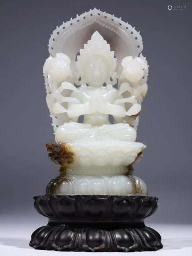 Qing Dynasty - White Jade Tara Sitting Figure