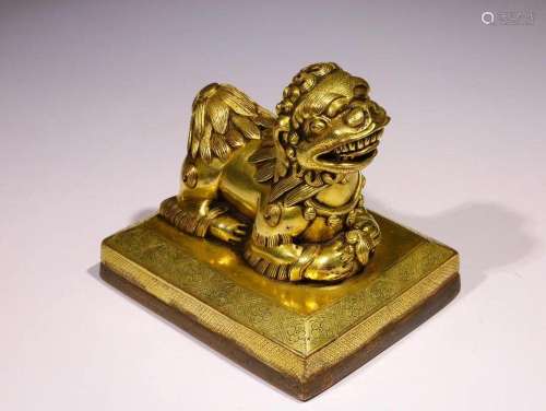 Qing Dynasty - Gilt Bronze Lion Qoigyi Gyaibo Seal