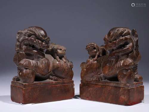 Shoushan Stone Lion Seal Pair