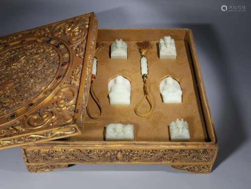 Qing Dynasty - White Jade Stationery Set