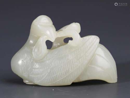 A FINE BIRD FIGURE GREENISH WHITE JADE