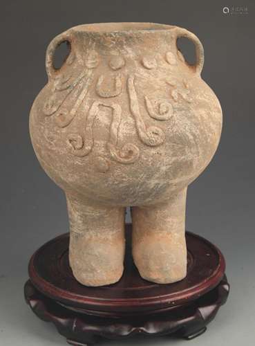 RARE MA JIA KILN CULTURE TWO LEG POTTERY JAR