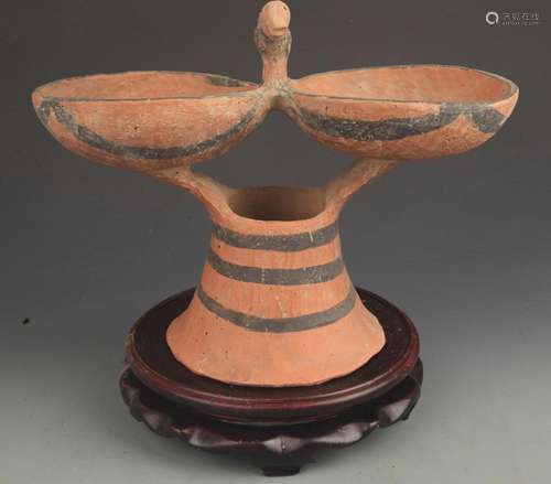 A FINE MA JIA YAO CULTURE POTTERY CANDLESTICK