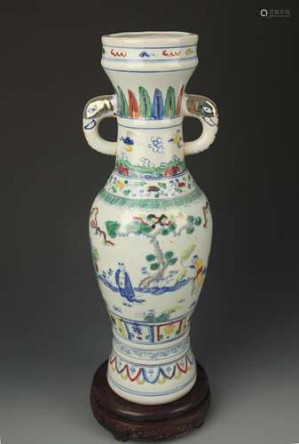 DOU CAI CHARACTER PAINTED ELEPHANT EAR PORCELAIN VASE