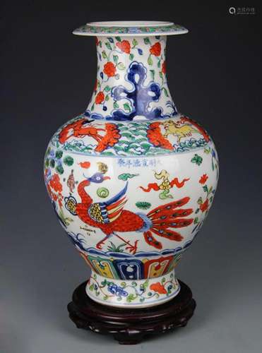 DOU CAI FLOWER AND BIRD PAINTED DECOREATIONAL VASE