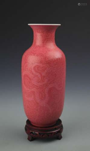 RARE ROUGE RED COLOR GLAZED DRAGON PATTERN VASE