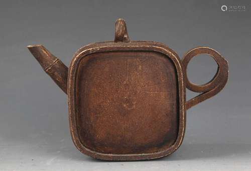 A FINELY MADE SQUARE BAMBOO SHAPE ZISHA TEAPOT