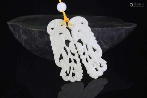 PAIR OF PHOENIX PATTERN PALE CELADON JADE PENDANT