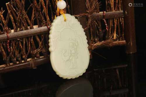 A FINE CHARACTER CARVING HETIAN JADE PENDANT