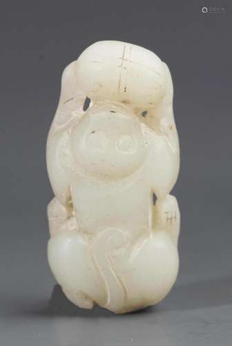 A FINE MONKEY PATTERN GREENISH WHITE JADE PENDANT