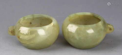 PAIR OF JADE BIRD FOOD JAR