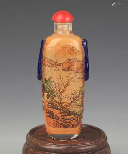 AN INNER LANDSCAPE PAINTING GLASS SNUFF BOTTLE