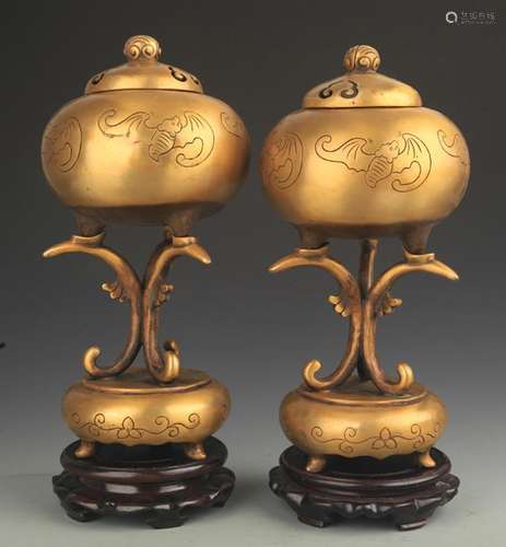 PAIR OF CLOISONNE ENAMEL BRONZE AROMATHERAPY