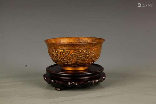 A FINE DRAGON CARVING BRONZE BOWL