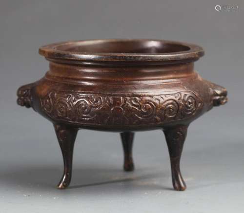 A FINE FLOWER CARVING BRONZE CENSER