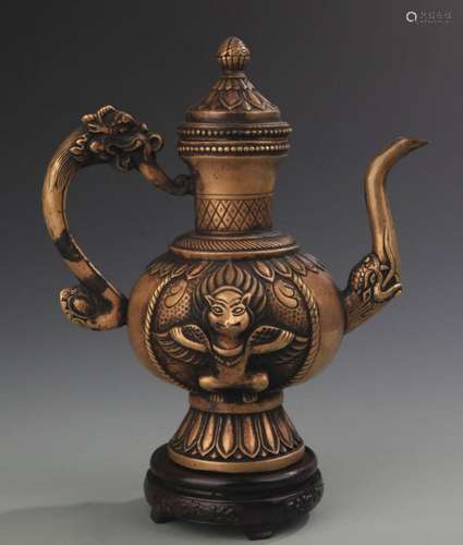 A FINE VISHNU GARUDA CARVED BRONZE EWER