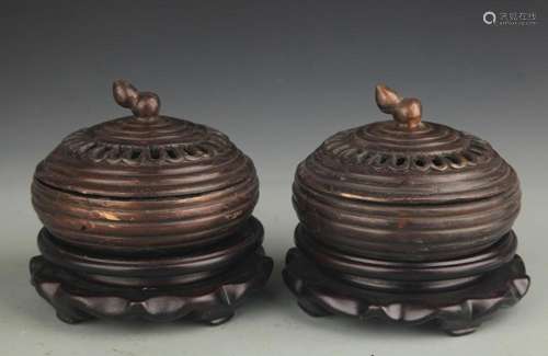 PAIR OF BRONZE FINELY CARVED AROMATHERAPY