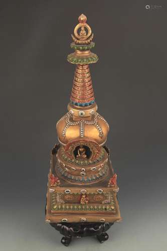 RARE TIBETAN BUDDHISM BRONZE STUPA