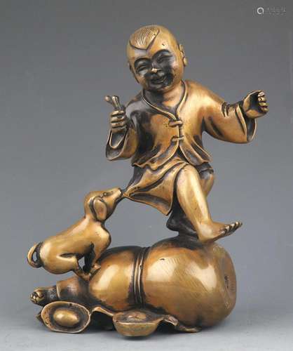 A BOY WITH CUCURBIT FIGURE BRONZE DECORATION