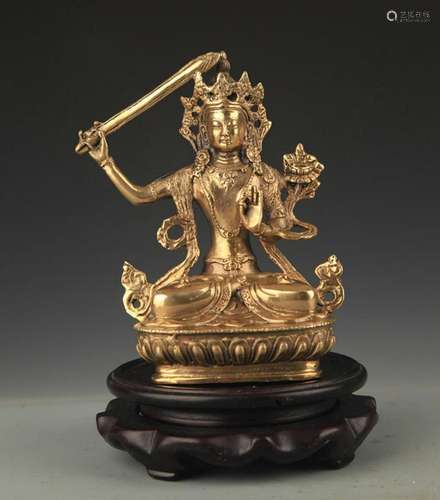 A TIBETAN BUDDHISM BRONZE MANJUSHRI STATUE