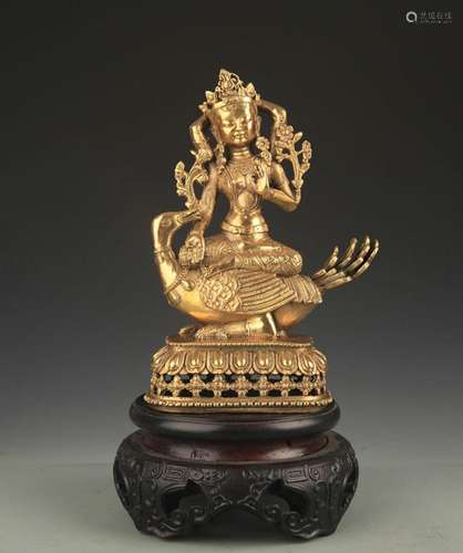 A TIBETAN BUDDHIST BRONZE BRAHMA STATUE