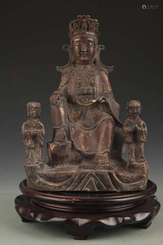 A FINE BOY WITH GIRL GUAN YIN BRONZE STATUE