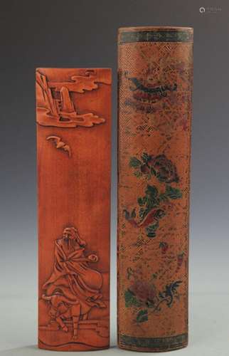 PAIR OF FINE CHARACTER PATTERN BAMBOO ARM REST