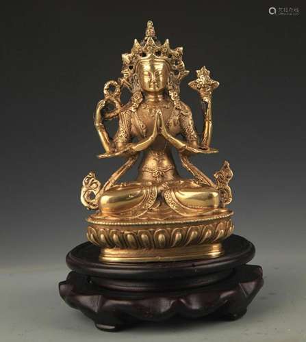 A TIBETAN BUDDHISM FOUR ARM GUAN YIN STATUE