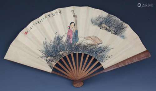 A FINE CHINESE FOLDING FAN BY WANG SU