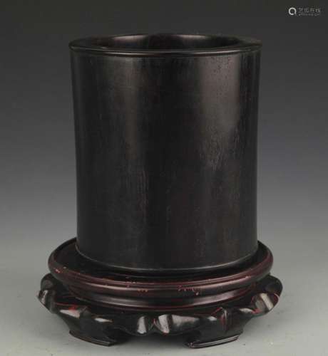 A FINE SANDALWOOD BRUSH POT