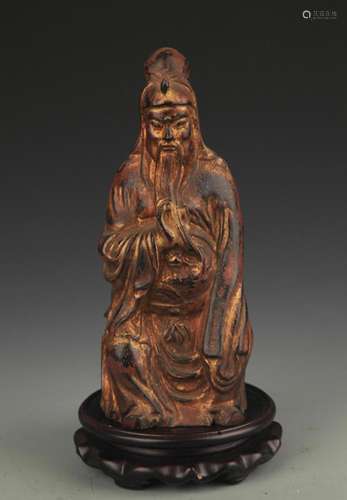 A GILT-LACQUERED WOOD FIGURE OF GUAN GONG