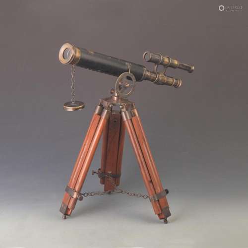 RARE ENGLISH STYLE TELESCOPE WITH HUA LI MU WOOD BASE