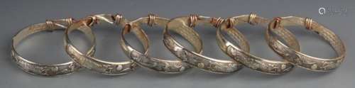 GROUP OF FINELY CARVED SILVER PLATED BANGLES