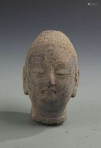 RARE CARVED STONE BUDDHA HEAD