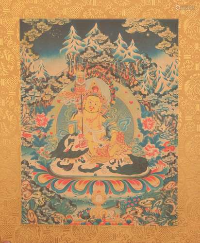 A FINE TIBETAN THANGKA "VAISHRAVANA" ON PAPER