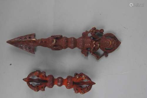 PAIR OF TIBETAN RELIGIOUS BRONZE VAJRA