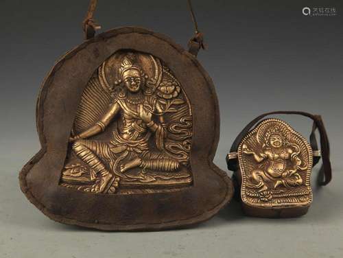 TWO TIBETAN BUDDHISM BRONZE PENDANT