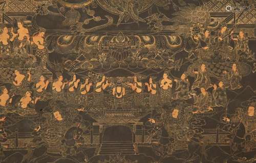 A FINE TIBETAN THANGKA ON PAPER , VAISHRAVANA FIGURE