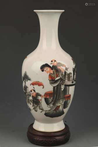 RARE STORY PAINTED PORCELAIN VASE