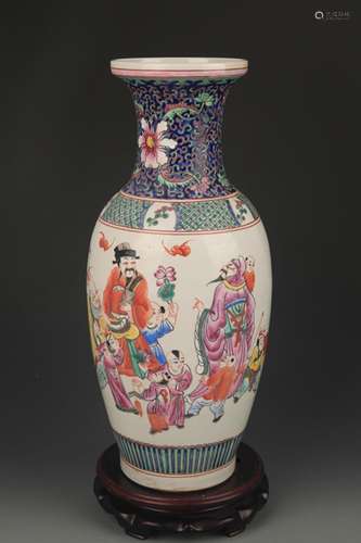 FAMILLE ROSE STORY PAINTED LONGEVITY PATTERN VASE