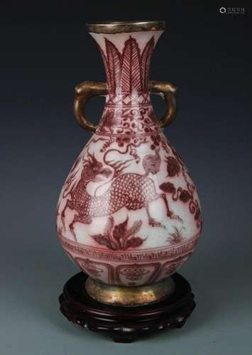 A FINE YOU LI HONG COLOR KILIN PATTERN YU HUN CHUN VASE